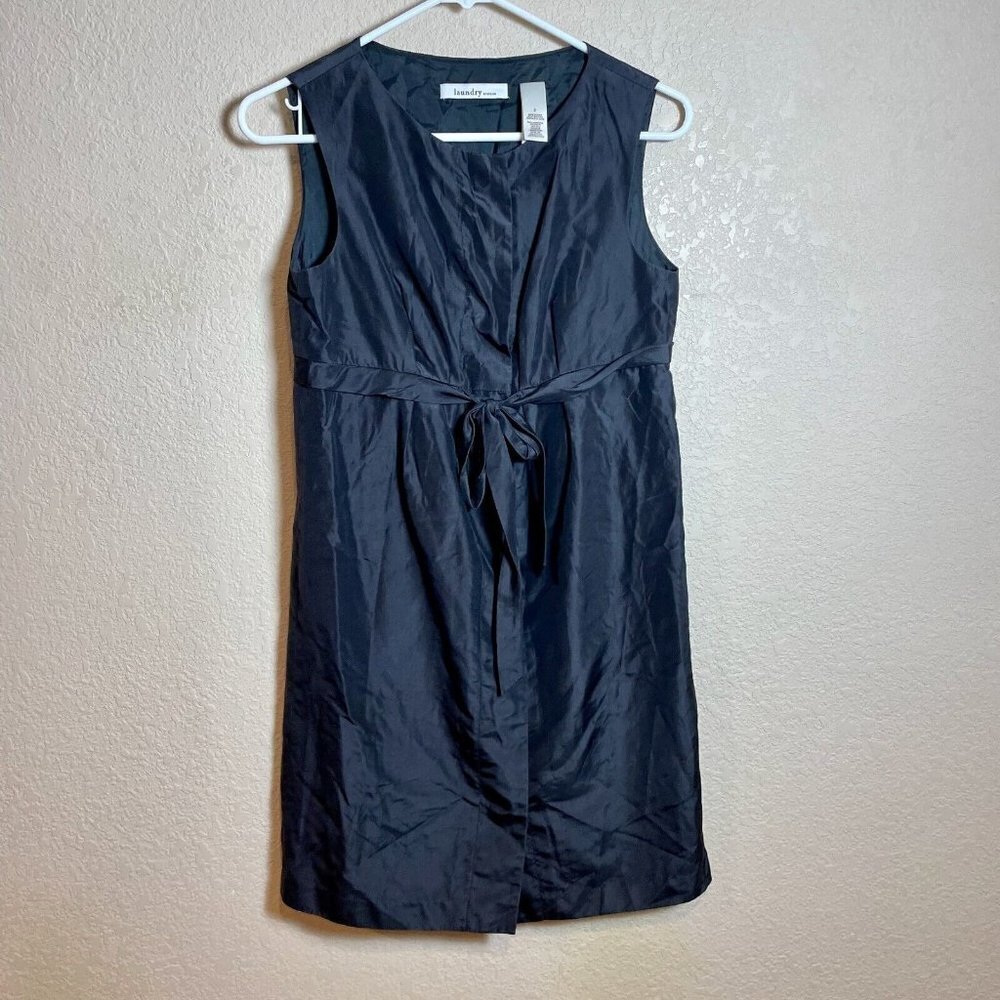 Laundry By Design Sheath Silk Dress Womens Size 2 Black‎ Sleeveless Tie Waist